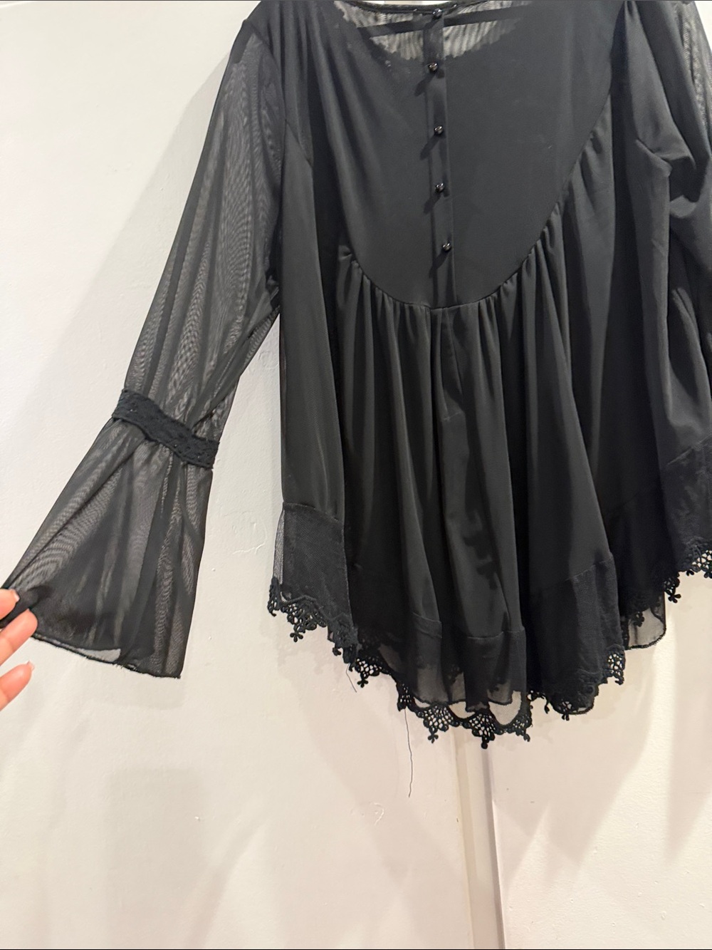 Ultra Pink Black Crochet Yoke Boho Tunic Top - Picture 5 of 5